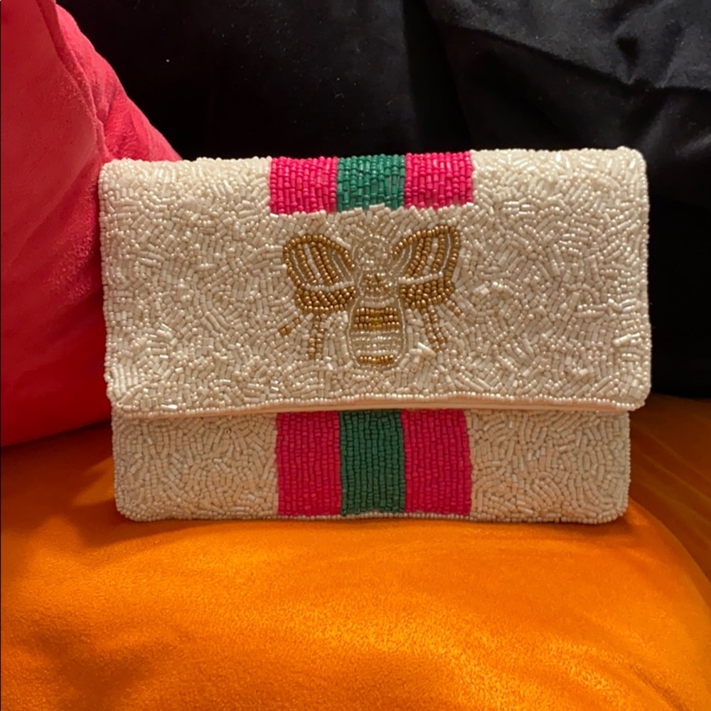 *CUSTOM* beaded hot pink and green clutch
